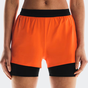 Men Breathable 2 1 Running Shorts Elastic Waist Athletic Quick Dry Tennis Gym Workout Pockets Washed 100% Cotton Eco-Friendly - Product Image 1