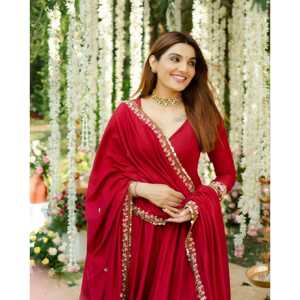 ชุด anarkali ดีไซเนอร์ด้วยงานปักเลื่อมด้ายสำหรับชุดพรหม - Product Image 1