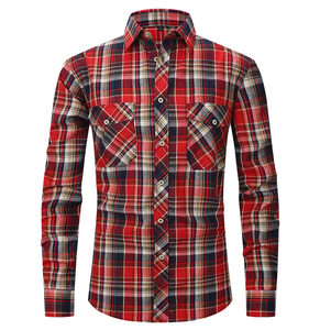Camisa de esmoquin de franela a cuadros de manga larga para hombre, de poliéster/algodón, transpirable, de corte regular, tallas S-2XL, doble botonadura, ideal para primavera. - Product Image 5