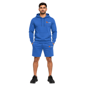 Ensemble sweat à capuche et short bleu pour homme en coton French Terry – Tenue décontractée d'été respirante – Vêtements de sport pour homme - Product Image 1