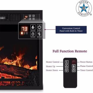 23\" Electric Fireplace Insert Heater with 3D Infrared Remote Control Black Glass View Adjustable Realism IR Technology - Product Image 4