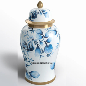 Authentic Blue and White Art Deco Porcelain Tabletop <b>Ginger</b> <b>Jar</b> Handmade Eco-Friendly Home Decor for Flower Arrangements - Product Image 1