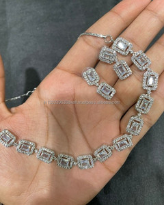 Classic American Ethnic Diamond Bridal <b>Set</b> Two-Piece <b>Necklace</b> Earrings for Wedding Party Fashionable Style Brass <b>Silver</b> Plated - Product Image 1