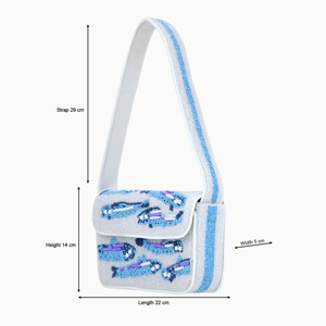 Bolso de hombro con cuentas y diseño de patrón de peces, bolso de playa bohemio para mujer, cierre de solapa con una sola correa - Product Image 2