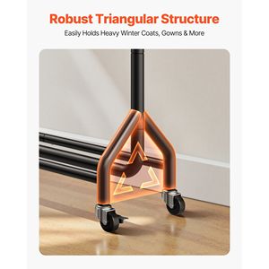 Appendiabiti in Acciaio al Carbonio Resistente con Ruote, Capacità di Carico 90 kg, Ganci Laterali per Appendere Indumenti in Camera da Letto e Soggiorno - Product Image 5