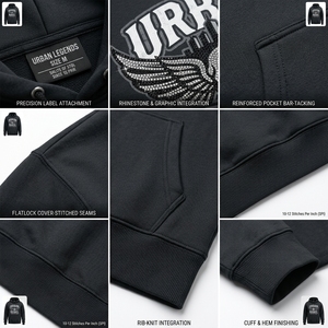Sudadera con Capucha Unisex Negra, Corte Recto, Cierre de Cremallera, Estilo Holgado, Poliéster/Algodón, Felpa Francesa de 350g, Informal, para Otoño - Product Image 6