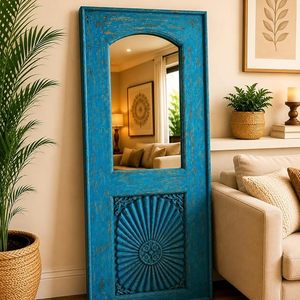 Vintage Wooden Wall <b>Mirror</b> Distressed Blue Console <b>Mirror</b> <b>Arched</b> Panel Decorative <b>Full</b> <b>Length</b> <b>Mirror</b> for Living Room Bedroom - Product Image 2