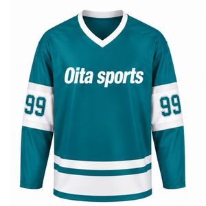Maillot de hockey sur glace pour homme, bleu sarcelle, manches longues, en polyester, pour l'entraînement et les matchs, vêtements de sport - Product Image 1