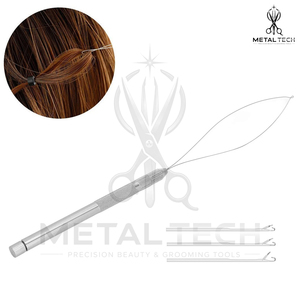 Silver Hair Extension Loop <b>Needle</b> Wire Pulling Hook <b>Threader</b> Tool Set for Micro Ring Links Silicone Beads Application - Product Image 5