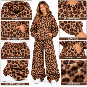 High Quality Women <b>Tracksuit</b> Set Animal Print Hoodie Set Fleece Sweat suit Custom Women's Wide Leg Pants Streetwear <b>Tracksuit</b> - Product Image 6