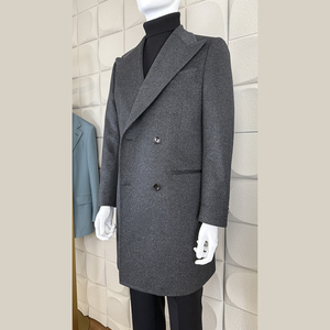 <b>Men's</b> Grey Woolen Double Breasted Overcoat <b>Long</b> Thick Warm <b>Coat</b> with Lapel - Product Image 3