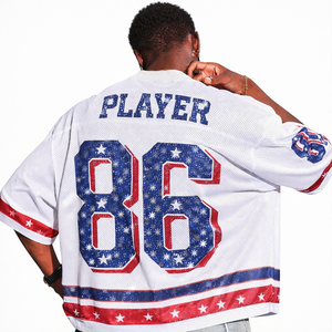 เสื้อฟุตบอลอเมริกันปักเพชรทั้งตัว ทรงโอเวอร์ไซส์ ผ้าตาข่าย ขายดี รับทำโลโก้ตามสั่ง เสื้อทีมสตรีทแวร์ รับผลิตจำนวนมาก (OEM) - Product Image 3