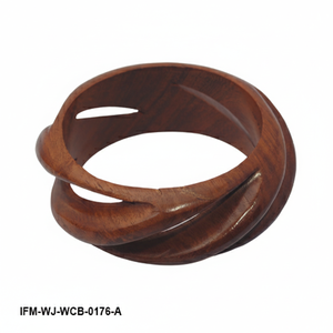 Brazalete de Madera Natural Tallado a Mano, Diseño Espiral, Grueso y Curvo, Estilo Boho Étnico para Mujer - Product Image 2