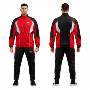 Conjunto Deportivo Personalizado para Hombre, Estilo Nuevo, Chaqueta con Cremallera Roja y Negra, Pantalones Jogger, Ropa Deportiva para Gimnasio, Running y Entrenamiento, con Logotipo Personalizado - Product Image 1