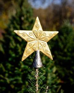 Décoration de sommet de sapin de Noël en métal Golden Star, style traditionnel, durable pour l'extérieur, décoration de sapin de pin - Product Image 1