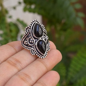 Bague en onyx noir de créateur, argent sterling 925, faite à la main, pierre précieuse, pour femme - Product Image 4