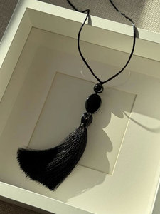 Handcrafted Black Tassel <b>Necklace</b> Long Beaded Boho <b>Statement</b> <b>Necklace</b> Elegant Handmade Jewelry for Women - Product Image 2