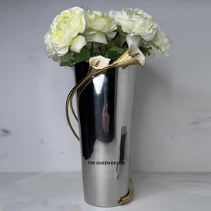 Jarrón de Flores de Aluminio Acanalado Dorado Moderno Personalizado, Decoración para el Hogar Hecha a Mano de Alta Calidad para Bodas, Restaurantes, Estilo Indio - Product Image 2