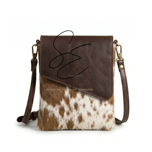 Western Leather <b>Fur</b> Cowhide Purse Vintage Real Leather Crossbody Phone Bag Everyday Custom ODM Small Sling Bag For Men Women - Product Image 1