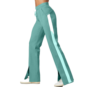 Pantalon de yoga évasé taille haute pour femme, couleur unie, avec bande latérale, extensible, tricoté, longueur intégrale, pour toutes les saisons - Product Image 1