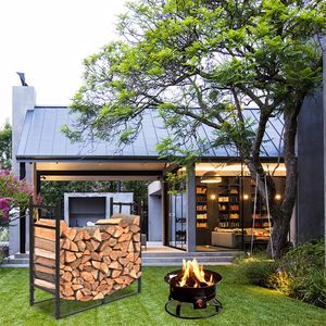 Porte-bûches en fer forgé de 33 pouces, élégant support de rangement pour bois de chauffage pour cheminées, ensembles et accessoires de cheminée XH - Product Image 2