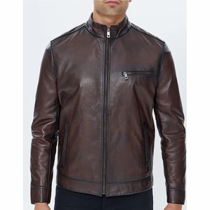 Men's High Street Style Cow Skin Quilted Leather Jacket Autumn Winter Breathable Windproof Eco-Friendly Zipper Fashion Wholesale - Product Image 1