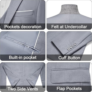 Costume de smoking gris 3 pièces pour homme avec gilet, col cranté, simple boutonnage, style britannique, infroissable - Product Image 2