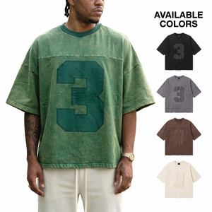 เสื้อยืดสตรีทแวร์ทรงบ็อกซี่ ไหล่ตก ผ้าคอตตอนหนา 300 GSM ซักแบบวินเทจ ไซส์ XL สำหรับผู้ชาย ขายส่ง รับสกรีนโลโก้ตามสั่ง - Product Image 1