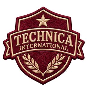 Écusson brodé Technica International marron avec étoile dorée et couronne de lauriers pour vestes, sacs, uniformes et vêtements - Product Image 1
