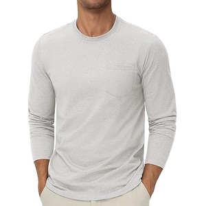 Camiseta de Manga Larga para Hombre, Cuello Redondo, con Bolsillo en el Pecho, Color Sólido, Impresión de Logotipo Personalizado, Estilo Urbano, Corte Regular, Transpirable - Product Image 2