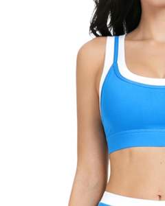 Custom Women <b>Blue</b> White Contrast Sports Bra And Flare Pants Set High Waist Stretch Yoga Fitness Gym Wear Custom OEM Wholesale - Product Image 4