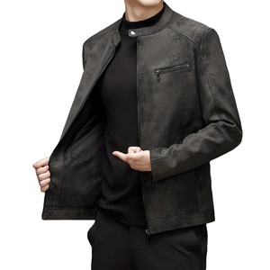 Summer <b>Men's</b> Formal Leather <b>Jacket</b> Stand Collar Windproof Reversible Front Logo High Quality <b>Velvet</b> Warm Motorcycle - Product Image 1