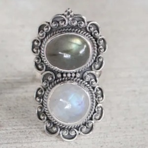 Labradorite and Rainbow Moonstone Ring 925 Sterling Silver Handmade Boho <b>Statement</b> Promise Jewelry for Women Natural Stone - Product Image 1