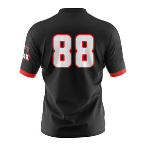 T-shirt de gaming RICSA noir à col rond, imprimé flamme de dragon, bordure rouge, séchage rapide, en polyester, pour homme, avec logo sur la manche gauche - Product Image 2