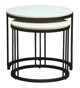 Luxury Round <b>Nesting</b> <b>Coffee</b> <b>Table</b> <b>Set</b> with Marble Top and Black Metal Base for Living Room Furniture - Product Image 4