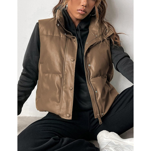Chaleco Acolchado de Mujer de Calidad Premium con Cuello Alto, Cierre de Cremallera, Color Sólido, Estilo Minimalista, Largo Corto, Relleno de Poliéster - Product Image 3