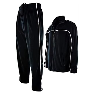 Ensemble de survêtement noir avec veste zippée intégrale à rayures blanches et pantalon à cordon de serrage, style sportif automnal, coupe classique, matière polyester - Product Image 2