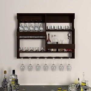 Aqdus Saleem Walnut Wood Mid Century Modern Rectangle <b>Wall</b>-<b>Mounted</b> Wine Rack Glass Combo Eco-friendly Handcrafted Durable - Product Image 2