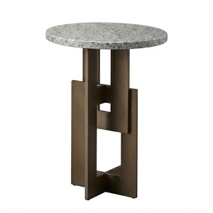 American Style Circular Mango Wood Round Base with <b>Marble</b> <b>TOP</b> <b>Side</b> <b>Table</b> For Home Living Decoration Furniture - Product Image 3