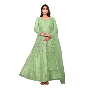 ชุดอานาร์กาลีผู้หญิงสุดหรู ดีไซน์ทันสมัยสำหรับงานปาร์ตี้และงานแต่งงาน แขนสามส่วน ผ้าเน็ตเครป แบบเย็บกึ่งสำเร็จ - Product Image 1