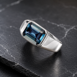 <b>Men</b>’s Alexandrite <b>Ring</b> <b>Emerald</b> Cut Blue Stone <b>Ring</b> Silver Signet <b>Ring</b> Color Change Stone <b>Ring</b> Minimalist <b>Men</b> Jewelry - Product Image 1