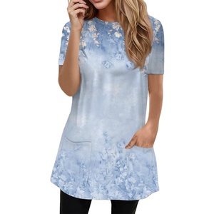 Camiseta de punto de manga corta informal para mujer 100% algodón con cuello redondo decorado DTG impreso Jersey prelavado fábrica de camisetas - Product Image 4