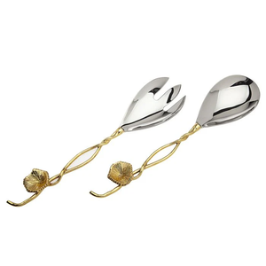 Juego de Cuchara y Tenedor para Ensalada de Acero Inoxidable con Textura Martillada Hecha a Mano, Acabado Artístico, Ecológico, para Fiestas - Product Image 1