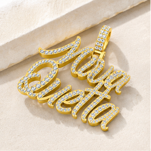 Custom Iced 925 <b>Silver</b> Gold Plated Cursive Name Pendant Moissanite Diamond Pendant Channel Setting Luxury Personalized Jewelry - Product Image 6