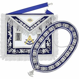 SialkotCrafts Delantal Masónico Past Master de piel de cordero pura bordado a mano con hilo de lingote y cadena con cuentas - Product Image 1