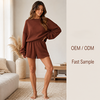Ensemble Femme Deux Pièces Sweat Ribbed Oversize Avec Short Taille Élastique Printemps Été Lounge Fournisseur OEM Custom