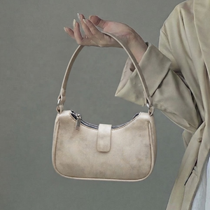 Bolso de Hombro de Microfibra Beige para Mujer, Correa Única, Cierre de Cremallera y Broche, Diseño Geométrico Vintage, Minimalista, de Poliéster - Product Image 2