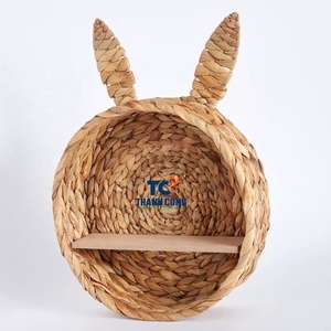 Wholesale Natural WATER HYACINTH BUNNY <b>HANGING</b> <b>SHELF</b> Eco Friendly BUNNY EAR WALL <b>SHELF</b> Natural ANIMAL <b>SHELF</b> for Kids Room Decor - Product Image 1