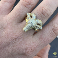 Anillo de Lujo para Hombre, Chapado en Oro, con Micro Pavé Grande, Anillo de Animal Cultivado en Laboratorio, Joyería Hip Hop Iced Out para Raperos
