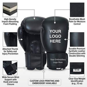 Gants de boxe noirs à lacets, légers, imperméables, en cuir PU, avec logo personnalisé, pour l'entraînement – Offre Spéciale - Product Image 2